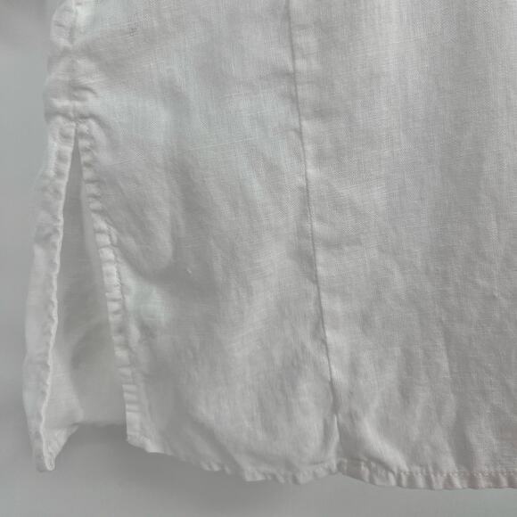 Eddie Bauer 100% Linen Tunic Top Womens Small White Tan Embroidered 3/4 Sleeve - Picture 7 of 11